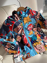 Демісезонна куртка вітровка з поросятами Блакитна 10421 14, Голубой, Унисекс, Весна Лето, 100 см, 3 года