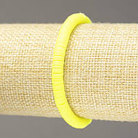 Браслет на гумці намистини круглі плоскі з полімерної глини лимонний жовтий d-6х1мм+- L-18см+-
