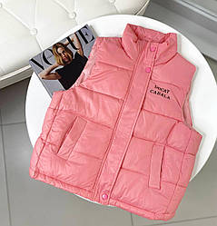 Куртка жилетка для дівчинки з написом Рожева 8015 180, Cabala, Розовый, Для девочек, Весна Осень, 130 , 6 лет