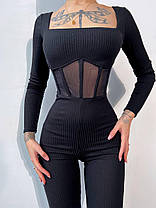 Стильний облягаючий трикотажний жіночий комбінезон з елементами корсету Db5376, фото 5