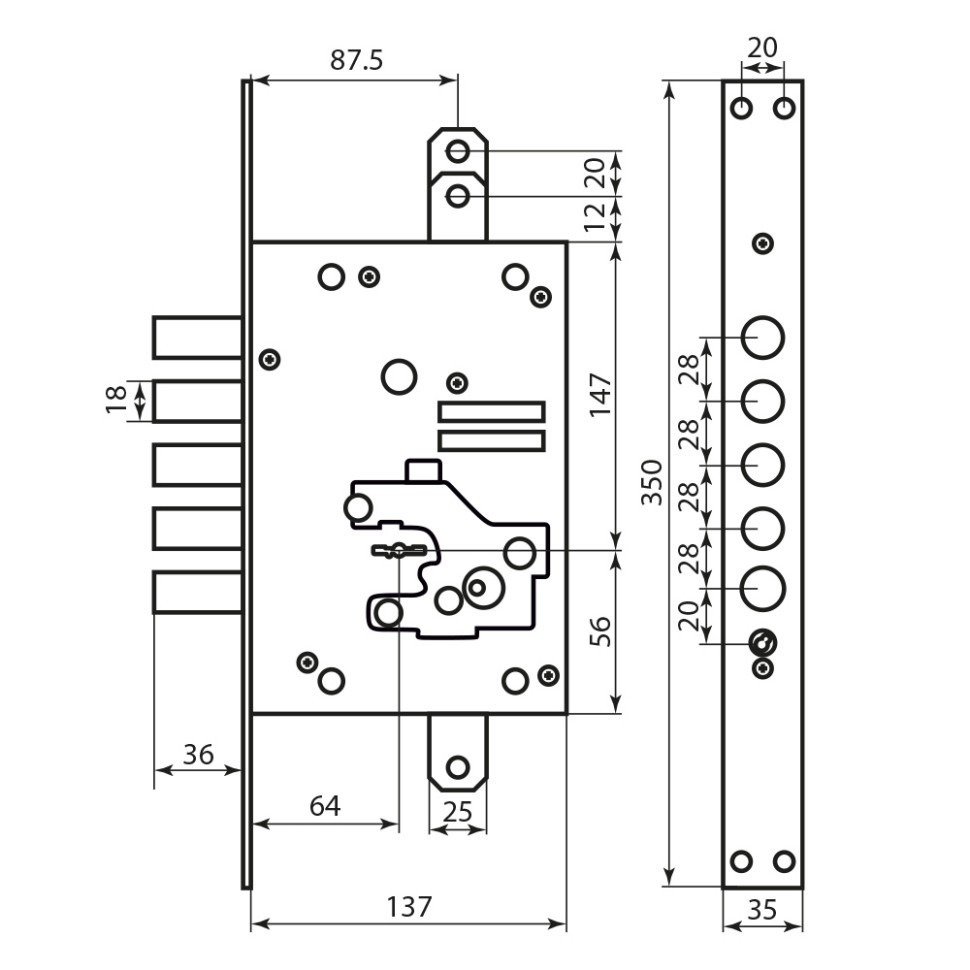 Дверной механизм ( замок ) для входных дверей Mottura 52J525D8005DCWM Правый Никель матовый - фото 3 - id-p936735191