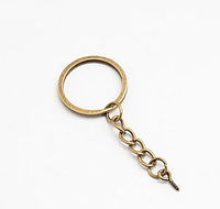 Кольцо плоское металлическое для ключей с цепочкой и закруткой 30мм / 1 шт Золотистый. Брелок для ключей