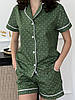 Жіночий домашній комплект з сатину COSY (шорти+сорочка) зелений в горошок, фото 4