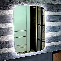 Зеркало с LED подсветкой 75х53 см. Зеркало на стену / в ванную комнату / в прихожую. Маханический включатель.