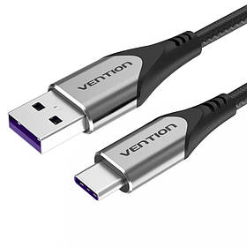 Кабель Vention USB Type-C 5A/40W шнур для швидкої зарядки 1 метр Чорний COFHF