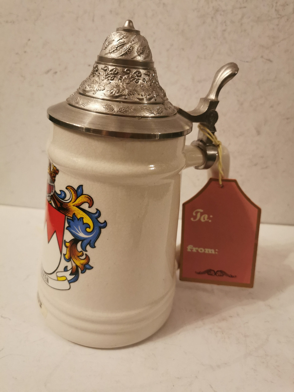 Порцеляновий пивний келих/кружок з олов'яною кришкою, фото 1