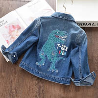Детская джинсовая куртка, синяя. Джинсовка / жакет для мальчика с динозавром