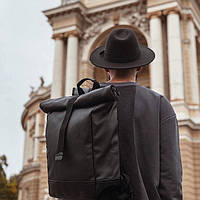 Сучасний стильний рюкзак з екошкіри, еко-рюкзак чорний чоловічий молодіжний якісний шкільний модний