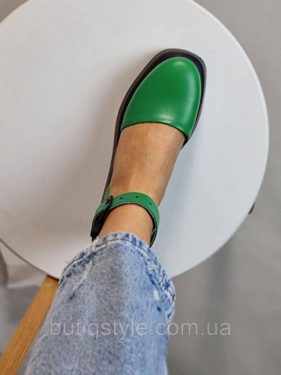 Только 38,39 размер Женские зеленые туфли натуральная кожа с ремешком - фото 4 - id-p1802130899