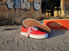 Кеды Vans Authentic RED оригинал унисекс КРАСНЫЕ на белой подошве криперы кроссовки, фото 3