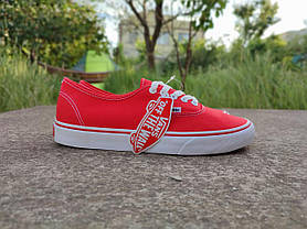 Кеди жіночі Vans Authentic RED оригінал унісекс КРАСНІ на білій підошві кріпери кросівки, фото 4