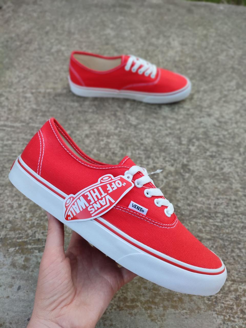 Кеди жіночі Vans Authentic RED оригінал унісекс КРАСНІ на білій підошві кріпери кросівки