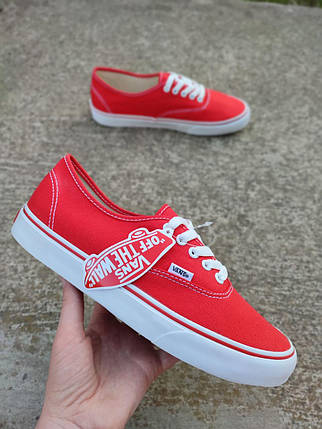Кеди жіночі Vans Authentic RED оригінал унісекс КРАСНІ на білій підошві кріпери кросівки, фото 1