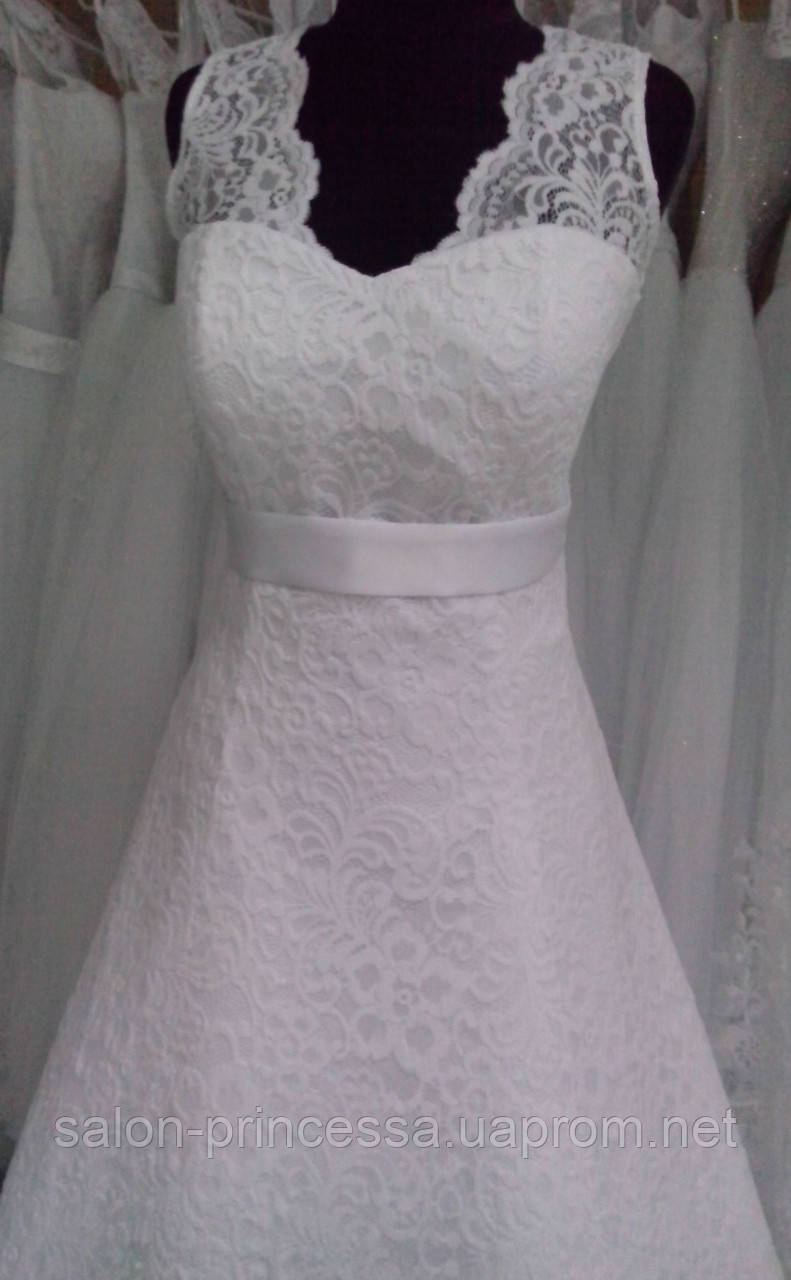 Свадебное гипюровое платье с брителями и бантом - фото 3 - id-p304408469