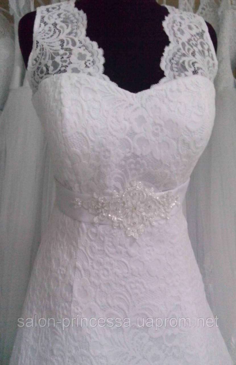 Свадебное гипюровое платье с брителями и бантом - фото 6 - id-p304408469