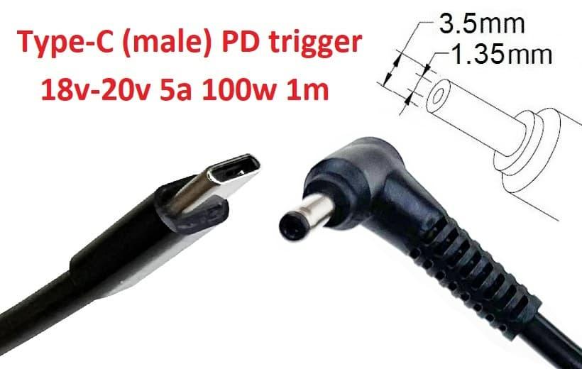 Кабель-перехідник тригер PD 18-20v Type-C (max 5a, 100w) на 3.5x1.35mm 1m з USB Type-C (male) Power Delivery PD тригер (A class) 1