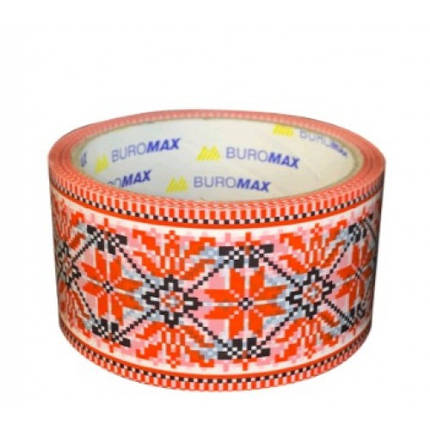 Клейка стрічка пакувальна (Скотч) BUROMAX 7007-69 48мм*35м ВИШИВАНКА червона (6шт в уп)/72, фото 1