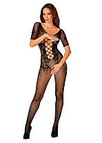 Сітчастий бодістокінг з квітковим малюнком Obsessive Bodystocking F238 S/M/L, black, з доступом, іміт, фото 4