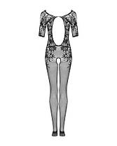Сітчастий бодістокінг з квітковим малюнком Obsessive Bodystocking F238 S/M/L, black, з доступом, іміт, фото 5