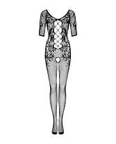 Сітчастий бодістокінг з квітковим малюнком Obsessive Bodystocking F238 S/M/L, black, з доступом, іміт, фото 6