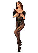 Сітчастий бодістокінг з імітацією підв'язок Obsessive Bodystocking G329 S/M/L, black, з доступом, фото 4