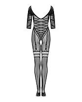 Сітчастий бодістокінг з імітацією підв'язок Obsessive Bodystocking G329 S/M/L, black, з доступом, фото 5