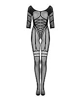 Сітчастий бодістокінг з імітацією підв'язок Obsessive Bodystocking G329 S/M/L, black, з доступом, фото 6