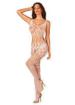 Сітчастий бодістокінг з імітацією топа і шорт Obsessive Bodystocking G330 XL/XXL, white, з доступом, фото 4