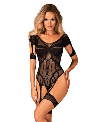 (SALE) Нейлоновий бодистокінг з імітацією гартер Obsessive Bodystocking G334 S/M/L, black, з доступом, фото 1