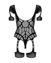(SALE) Нейлоновий бодистокінг з імітацією гартер Obsessive Bodystocking G334 S/M/L, black, з доступом, фото 5