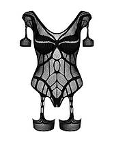 (SALE) Нейлоновий бодистокінг з імітацією гартер Obsessive Bodystocking G334 S/M/L, black, з доступом, фото 6
