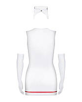 Еротичний костюм медсестри Obsessive Emergency dress S/M, white, плаття, стрінги, рукавички, чепчик, фото 4