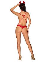 Еротичний костюм чортика з стреп Obsessive Evilia teddy red S/M, боді, чокер, накладки на соски,, фото 3