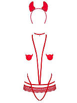 Еротичний костюм чортика з стреп Obsessive Evilia teddy red S/M, боді, чокер, накладки на соски,, фото 6