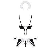 Атласний еротичний костюм покоївки Obsessive Maid set S/M, black, 5 предметів, фото 6