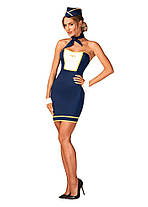 Еротичний костюм стюардеси Obsessive Stewardess uniform XS/S, blue, плаття, пілотка, шарф, манжет, фото 4