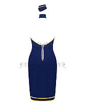 Еротичний костюм стюардеси Obsessive Stewardess uniform XS/S, blue, плаття, пілотка, шарф, манжет, фото 6