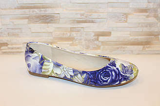 Балетки туфлі жіночі сині квіти Т1096
