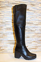 Сапоги ботфорты женские зимние черные на каблуке натуральная кожа С826