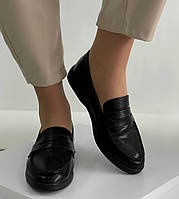 Туфли лоферы женские черные Т1463
