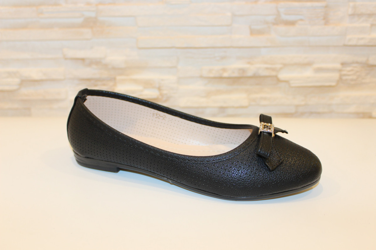 Балетки туфлі жіночі чорні з бантиком код Т248 38, фото 1
