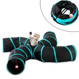 Тунель для кішок складний з іграшкою, 4х сторонній тунель - оригінал