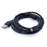 Кабель mini USB 5pin, штекер 5pin - штекер AM, ферит, v.2.0, чорний 1.8 м