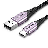 Кабель Vention USB Type C Нейлоновая оплетка USB A - USB C 3A/18W 2 м Чёрный CODVH