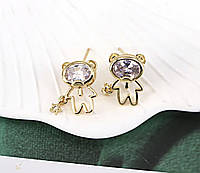 Сережки гвоздики Ведмедик з каменем та зіркою, сережки для вух, аксесуари для вух, сережки, дитячі сережки