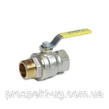 Кран Ду15 (1/2") кульовий латунний для газу важіль нікель хром різьбовий В-З Giacomini