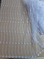 Тюль фатиновый с вышивкой белого цвета