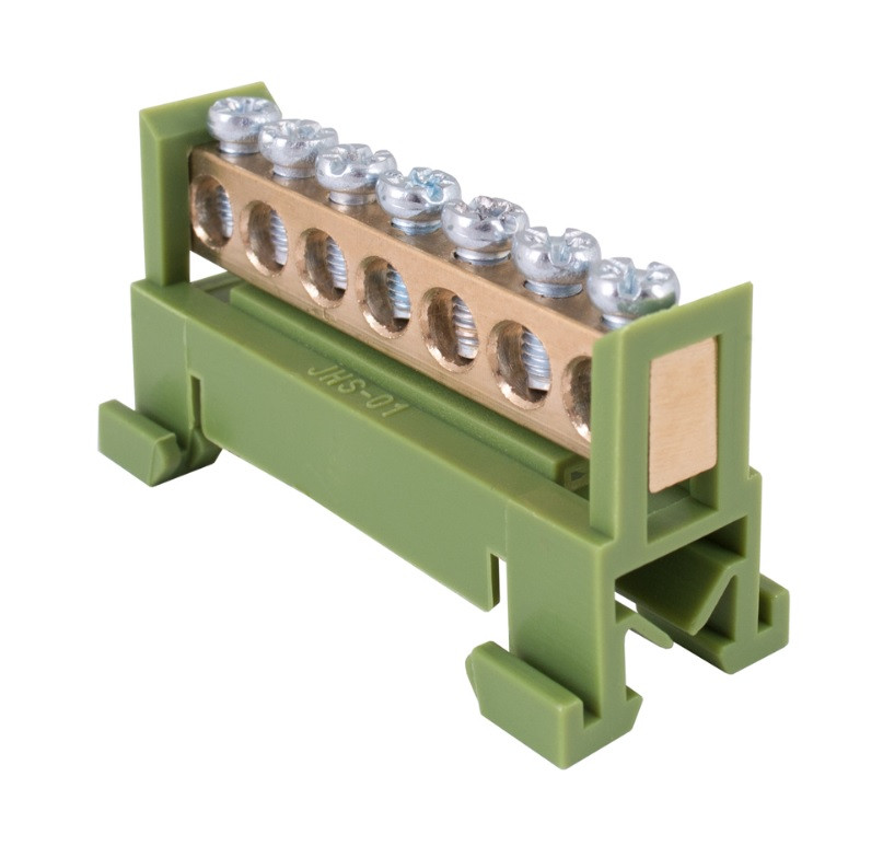 Шина нульова e.bs.stand.1.7.green 7 отворів, зелена на Din-рейку, фото 1