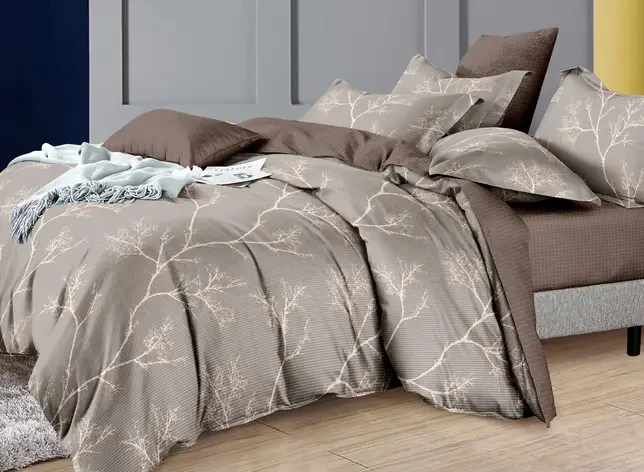 Двоспальна постільна білизна з простирадлом на гумці Ранфорс (20654) Постільна білизна з натуральних тканин, фото 1