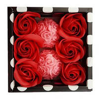 Подарункове мило-троянда. Набір 6 + 2. Квадратна упаковка. UC-701 Колір рожевий